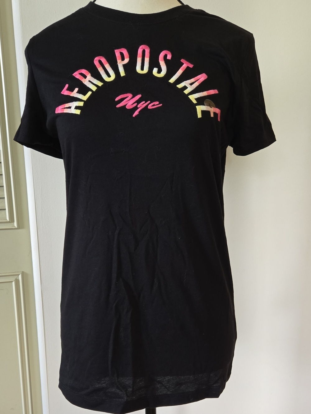 Aeropostale Black Short Sleeve Tee with Pink and Yellow Ombre Logo